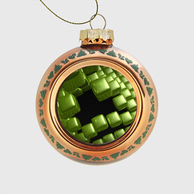Стеклянный ёлочный шар с принтом зеленый куб в Петрозаводске, Стекло | Диаметр: 80 мм | 3d | абстракция | зеленый | илюзия | квадрат | куб