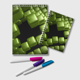 Блокнот с принтом зеленый куб в Петрозаводске, 100% бумага | 48 листов, плотность листов — 60 г/м2, плотность картонной обложки — 250 г/м2. Листы скреплены удобной пружинной спиралью. Цвет линий — светло-серый
 | 3d | абстракция | зеленый | илюзия | квадрат | куб