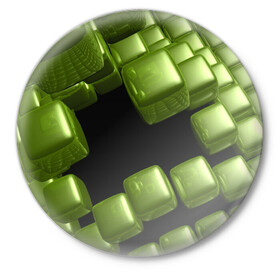 Значок с принтом зеленый куб в Петрозаводске,  металл | круглая форма, металлическая застежка в виде булавки | Тематика изображения на принте: 3d | абстракция | зеленый | илюзия | квадрат | куб