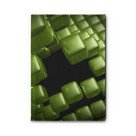Обложка для автодокументов с принтом зеленый куб в Петрозаводске, натуральная кожа |  размер 19,9*13 см; внутри 4 больших “конверта” для документов и один маленький отдел — туда идеально встанут права | 3d | абстракция | зеленый | илюзия | квадрат | куб