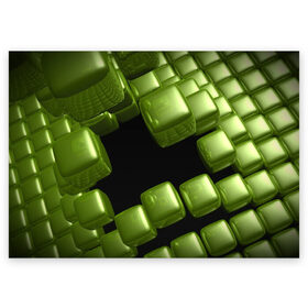 Поздравительная открытка с принтом зеленый куб в Петрозаводске, 100% бумага | плотность бумаги 280 г/м2, матовая, на обратной стороне линовка и место для марки
 | 3d | абстракция | зеленый | илюзия | квадрат | куб
