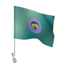 Флаг для автомобиля с принтом Инопланетяша на зеленом фоне в Петрозаводске, 100% полиэстер | Размер: 30*21 см | градиент | зеленый | инопланетянин | круг | лицо | наука | нло | подарок | полоски | пришелец | улыбка | фантастика | фиолетовый