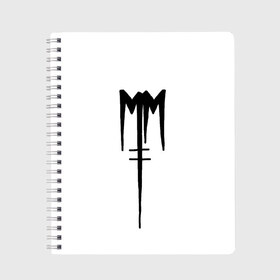 Тетрадь с принтом Marilyn Manson в Петрозаводске, 100% бумага | 48 листов, плотность листов — 60 г/м2, плотность картонной обложки — 250 г/м2. Листы скреплены сбоку удобной пружинной спиралью. Уголки страниц и обложки скругленные. Цвет линий — светло-серый
 | Тематика изображения на принте: goth | gothic | manson | marilyn | metal | mm | music | rock | гот | готы | метал | мэнсон | мэрилин | рок
