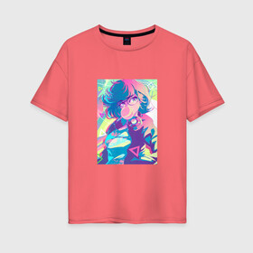 Женская футболка хлопок Oversize с принтом NEON ART 11-21-12 в Петрозаводске, 100% хлопок | свободный крой, круглый ворот, спущенный рукав, длина до линии бедер
 | art | neon aesthetic | neon art | vaporwave art | цифровые файлы
