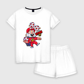 Женская пижама с шортиками хлопок с принтом New Coach Mike - Brawl Stars в Петрозаводске, 100% хлопок | футболка прямого кроя, шорты свободные с широкой мягкой резинкой | Тематика изображения на принте: 