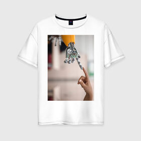 Женская футболка хлопок Oversize с принтом Искусственный интеллект в Петрозаводске, 100% хлопок | свободный крой, круглый ворот, спущенный рукав, длина до линии бедер
 | будущее | искусственный интеллект | робот | технологии | человек