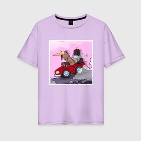 Женская футболка хлопок Oversize с принтом Кукушечка (поехала) в Петрозаводске, 100% хлопок | свободный крой, круглый ворот, спущенный рукав, длина до линии бедер
 | 2020 | birdborn | арт | иллюстратор | ирония | кукушечка | кукушка | машина | юмор