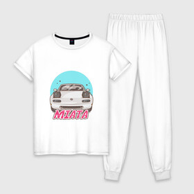 Женская пижама хлопок с принтом Miata в Петрозаводске, 100% хлопок | брюки и футболка прямого кроя, без карманов, на брюках мягкая резинка на поясе и по низу штанин | jdm | ждм | мазда | машина | миата | тюнинг | япония