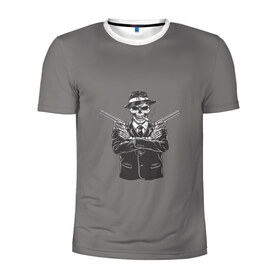 Мужская футболка 3D спортивная с принтом Скелет с оружием. в Петрозаводске, 100% полиэстер с улучшенными характеристиками | приталенный силуэт, круглая горловина, широкие плечи, сужается к линии бедра | 