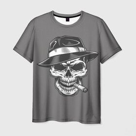 Мужская футболка 3D с принтом Череп в Петрозаводске, 100% полиэфир | прямой крой, круглый вырез горловины, длина до линии бедер | бандит | гангстер | мафия | череп