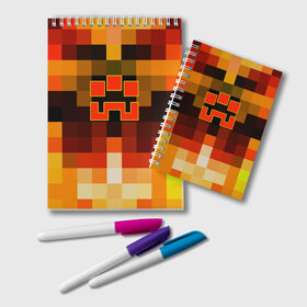 Блокнот с принтом Minecraft Dungeons в Петрозаводске, 100% бумага | 48 листов, плотность листов — 60 г/м2, плотность картонной обложки — 250 г/м2. Листы скреплены удобной пружинной спиралью. Цвет линий — светло-серый
 | blox | creeper | dungeons | geometry | logo games | orange | pixel | red | steve | алекс | геометрия | детям | крипер | куб | логотипы игр | майнкрафт | мальчикам | мобы | огненный | огонь | пигги | пиксель | пиксельный | подземелья