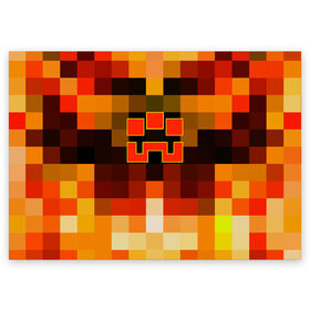 Поздравительная открытка с принтом Minecraft Dungeons в Петрозаводске, 100% бумага | плотность бумаги 280 г/м2, матовая, на обратной стороне линовка и место для марки
 | Тематика изображения на принте: blox | creeper | dungeons | geometry | logo games | orange | pixel | red | steve | алекс | геометрия | детям | крипер | куб | логотипы игр | майнкрафт | мальчикам | мобы | огненный | огонь | пигги | пиксель | пиксельный | подземелья