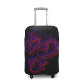 Чехол для чемодана 3D с принтом 3д Дракон в Петрозаводске, 86% полиэфир, 14% спандекс | двустороннее нанесение принта, прорези для ручек и колес | 3д эффект | китайский дракон | красный | миф | оптическая иллюзия | синий