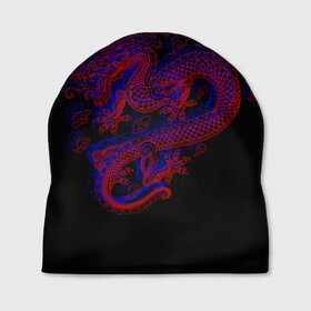 Шапка 3D с принтом 3д Дракон в Петрозаводске, 100% полиэстер | универсальный размер, печать по всей поверхности изделия | 3д эффект | китайский дракон | красный | миф | оптическая иллюзия | синий