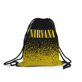 Рюкзак-мешок 3D с принтом NIRVANA / НИРВАНА в Петрозаводске, 100% полиэстер | плотность ткани — 200 г/м2, размер — 35 х 45 см; лямки — толстые шнурки, застежка на шнуровке, без карманов и подкладки | band | cobain | face | kurt | logo | music | nirvana | rock | rocknroll | группа | кобейн | курт | лого | логотип | музыка | музыкальная | нирвана | рожица | рок | рокнролл | символ