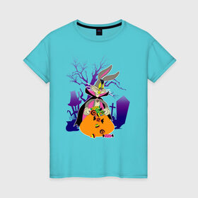 Женская футболка хлопок с принтом Багз Хэллоуин в Петрозаводске, 100% хлопок | прямой крой, круглый вырез горловины, длина до линии бедер, слегка спущенное плечо | bugs bunny | looney tunes | vdzabma | багз банни | луни тюнз