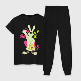 Женская пижама хлопок с принтом Багз Хэллоуин в Петрозаводске, 100% хлопок | брюки и футболка прямого кроя, без карманов, на брюках мягкая резинка на поясе и по низу штанин | bugs bunny | looney tunes | vdzabma | багз банни | луни тюнз