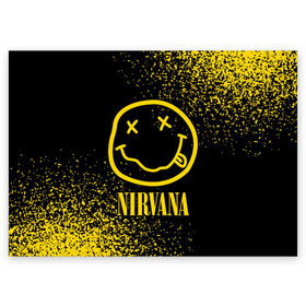 Поздравительная открытка с принтом NIRVANA / НИРВАНА в Петрозаводске, 100% бумага | плотность бумаги 280 г/м2, матовая, на обратной стороне линовка и место для марки
 | band | cobain | face | kurt | logo | music | nirvana | rock | rocknroll | группа | кобейн | курт | лого | логотип | музыка | музыкальная | нирвана | рожица | рок | рокнролл | символ