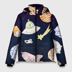 Мужская зимняя куртка 3D с принтом Космический рисунок в Петрозаводске, верх — 100% полиэстер; подкладка — 100% полиэстер; утеплитель — 100% полиэстер | длина ниже бедра, свободный силуэт Оверсайз. Есть воротник-стойка, отстегивающийся капюшон и ветрозащитная планка. 

Боковые карманы с листочкой на кнопках и внутренний карман на молнии. | арт | детский рисунок | звезда | звёзды | космонавт | космос | кот | котик | нло | ракета | ракеты | рисунок | рисунок карандашом | синий | созвездия | тарелка | тарелки | юпитер