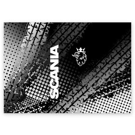 Поздравительная открытка с принтом Scania в Петрозаводске, 100% бумага | плотность бумаги 280 г/м2, матовая, на обратной стороне линовка и место для марки
 | king of road | king of the road | saab | saab logo | scania | scania king | scania logo | грузовик | дальнобойщик | сааб | сканиа | скания | скания значок | скания лого | скания логотип | скания символ | шофер