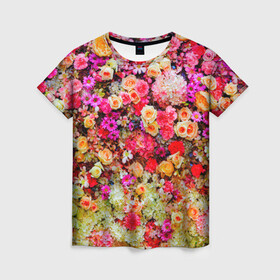 Женская футболка 3D с принтом Цветы в Петрозаводске, 100% полиэфир ( синтетическое хлопкоподобное полотно) | прямой крой, круглый вырез горловины, длина до линии бедер | весна | красивые цветы | красота | милые цветы | орхидея | пион | роза | розы | ромашка | сад | сирень | фиалка | цветок | цветочки | цветы