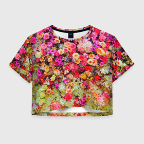 Женская футболка Crop-top 3D с принтом Цветы в Петрозаводске, 100% полиэстер | круглая горловина, длина футболки до линии талии, рукава с отворотами | весна | красивые цветы | красота | милые цветы | орхидея | пион | роза | розы | ромашка | сад | сирень | фиалка | цветок | цветочки | цветы
