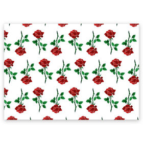 Поздравительная открытка с принтом Паттерн из роз в Петрозаводске, 100% бумага | плотность бумаги 280 г/м2, матовая, на обратной стороне линовка и место для марки
 | красный | красота | паттерн | природа | роза | узор | цветок | цветы