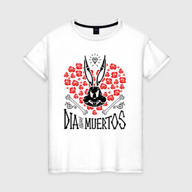 Женская футболка хлопок с принтом Dia De Los Muertos в Петрозаводске, 100% хлопок | прямой крой, круглый вырез горловины, длина до линии бедер, слегка спущенное плечо | bugs bunny | looney tunes | vdzabma | багз банни | луни тюнз