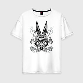 Женская футболка хлопок Oversize с принтом Bugs Bunny в Петрозаводске, 100% хлопок | свободный крой, круглый ворот, спущенный рукав, длина до линии бедер
 | bugs bunny | looney tunes | vdzabma | багз банни | луни тюнз