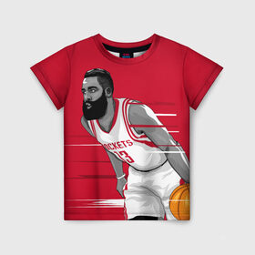 Детская футболка 3D с принтом James Harden Houston Rockets в Петрозаводске, 100% гипоаллергенный полиэфир | прямой крой, круглый вырез горловины, длина до линии бедер, чуть спущенное плечо, ткань немного тянется | Тематика изображения на принте: 