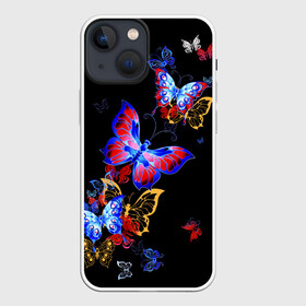 Чехол для iPhone 13 mini с принтом Поцелуй бабочек в Петрозаводске,  |  | angel | butterfly | fairy | neon | night | wings | ангел | бабочка | бабочки | девушке | животные | красочные | крылья | летающие | магия | махаон | мотыльки | насекомые | неоновые | ночные | ночь | подарок | природа