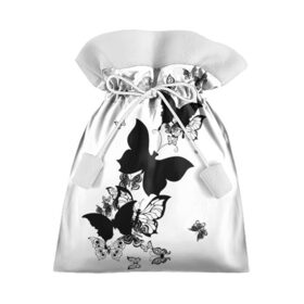 Подарочный 3D мешок с принтом Черные бабочки на белом в Петрозаводске, 100% полиэстер | Размер: 29*39 см | angel | black and white | butterfly | fairy | fashion girl | wings | ангел | бабочка | девушке | животные | крылья | летающие | магия | махаон | мотылек | мотыльки | насекомые | нежные | подарок | природа | сказочные | татуировки