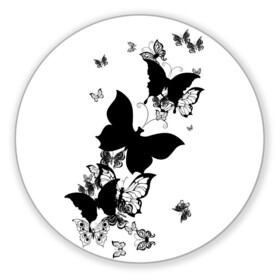 Коврик для мышки круглый с принтом Черные бабочки на белом в Петрозаводске, резина и полиэстер | круглая форма, изображение наносится на всю лицевую часть | Тематика изображения на принте: angel | black and white | butterfly | fairy | fashion girl | wings | ангел | бабочка | девушке | животные | крылья | летающие | магия | махаон | мотылек | мотыльки | насекомые | нежные | подарок | природа | сказочные | татуировки