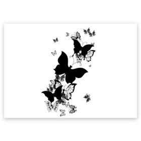 Поздравительная открытка с принтом Черные бабочки на белом в Петрозаводске, 100% бумага | плотность бумаги 280 г/м2, матовая, на обратной стороне линовка и место для марки
 | angel | black and white | butterfly | fairy | fashion girl | wings | ангел | бабочка | девушке | животные | крылья | летающие | магия | махаон | мотылек | мотыльки | насекомые | нежные | подарок | природа | сказочные | татуировки