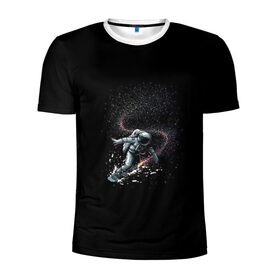 Мужская футболка 3D спортивная с принтом космонавт в Петрозаводске, 100% полиэстер с улучшенными характеристиками | приталенный силуэт, круглая горловина, широкие плечи, сужается к линии бедра | space | звезды | космонавт | космос | черный
