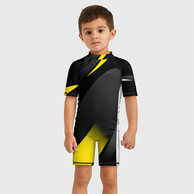 Детский купальный костюм 3D с принтом SPORT WEAR YELLOW в Петрозаводске, Полиэстер 85%, Спандекс 15% | застежка на молнии на спине | abstraction | geometry | neon | sport | sport wear | texture | абстракция | брызги | геометрия | краски | красный | линии | неон | неоновый | полосы | соты | спорт | спортивная одежда | спортивная форма | текстура | фигуры