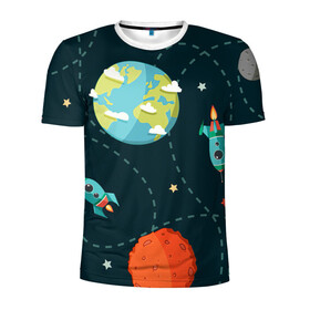 Мужская футболка 3D спортивная с принтом Космический перелёт в Петрозаводске, 100% полиэстер с улучшенными характеристиками | приталенный силуэт, круглая горловина, широкие плечи, сужается к линии бедра | Тематика изображения на принте: арт | звезда | звёзды | земля | космос | марс | перелёт | планета | планеты | полёт | ракета | ракеты | рисунок | сатурн | юпитер