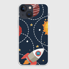 Чехол для iPhone 13 mini с принтом Космический перелёт в Петрозаводске,  |  | арт | звезда | звёзды | земля | космос | марс | перелёт | планета | планеты | полёт | ракета | ракеты | рисунок | сатурн | солнце | юпитер