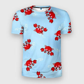 Мужская футболка 3D спортивная с принтом Раки в Петрозаводске, 100% полиэстер с улучшенными характеристиками | приталенный силуэт, круглая горловина, широкие плечи, сужается к линии бедра | арт | белый | красные раки | красный | красный рак | море | морская пена | пена | рак | раки | рисунок | синий