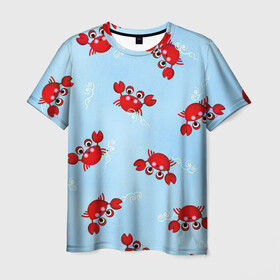 Мужская футболка 3D с принтом Раки в Петрозаводске, 100% полиэфир | прямой крой, круглый вырез горловины, длина до линии бедер | арт | белый | красные раки | красный | красный рак | море | морская пена | пена | рак | раки | рисунок | синий