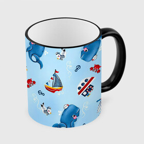 Кружка с полной запечаткой с принтом Морская атмосфера в Петрозаводске, керамика | ёмкость 330 мл | арт | белый | кит | киты | корабли | корабль | краб | крабы | красные крабы | красный | красный краб | море | моряк | моряки | пароход | пароходы | птица | птицы | рисунок | синий | чайка | чайки | якорь