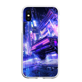 Чехол для iPhone XS Max матовый с принтом Cyberpunk city в Петрозаводске, Силикон | Область печати: задняя сторона чехла, без боковых панелей | art | city | cyber | cyberpunk | japan | lights | lines | neon | punk | арт | город | кибер | киберпанк | япония