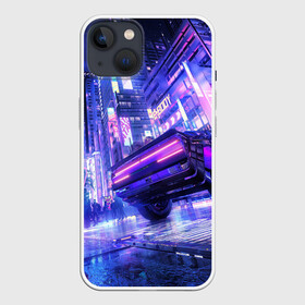 Чехол для iPhone 13 с принтом Cyberpunk city в Петрозаводске,  |  | art | city | cyber | cyberpunk | japan | lights | lines | neon | punk | арт | город | кибер | киберпанк | япония