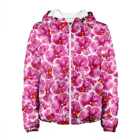Женская куртка 3D с принтом Розовые орхидеи в Петрозаводске, ткань верха — 100% полиэстер, подклад — флис | прямой крой, подол и капюшон оформлены резинкой с фиксаторами, два кармана без застежек по бокам, один большой потайной карман на груди. Карман на груди застегивается на липучку | fashion flowers | pink | tropical | азия | бабочки | бразилия | букет | бутоны | джунгли | лепестки | лето | любимая | марта | нежные | орхидея | подарок | природа | растения | тропики | тропические | узор | цветение