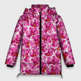 Женская зимняя куртка 3D с принтом Розовые орхидеи в Петрозаводске, верх — 100% полиэстер; подкладка — 100% полиэстер; утеплитель — 100% полиэстер | длина ниже бедра, силуэт Оверсайз. Есть воротник-стойка, отстегивающийся капюшон и ветрозащитная планка. 

Боковые карманы с листочкой на кнопках и внутренний карман на молнии | fashion flowers | pink | tropical | азия | бабочки | бразилия | букет | бутоны | джунгли | лепестки | лето | любимая | марта | нежные | орхидея | подарок | природа | растения | тропики | тропические | узор | цветение