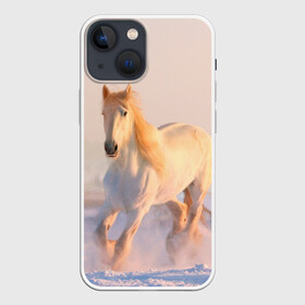 Чехол для iPhone 13 mini с принтом Белая лошадь в Петрозаводске,  |  | животные | звери | зима | кони | конь | коняшка | лошади | лошадка | лошадь | пони | природа | снег