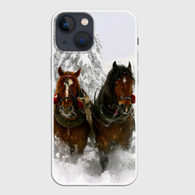 Чехол для iPhone 13 mini с принтом Лошади и снег в Петрозаводске,  |  | животные | звери | зима | кони | конь | коняшка | лошади | лошадка | лошадь | пони | природа | снег