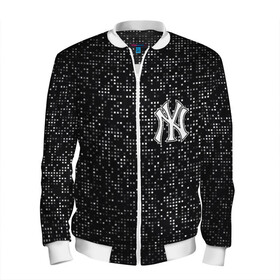 Мужской бомбер 3D с принтом New York Yankees в Петрозаводске, 100% полиэстер | застегивается на молнию, по бокам два кармана без застежек, по низу бомбера и на воротнике - эластичная резинка | Тематика изображения на принте: baseball | fashion | game | glitch | new york | sport | бейсбол | игра | мода | нью йорк | спорт
