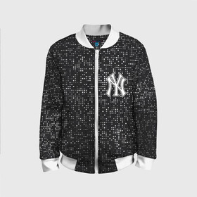 Детский бомбер 3D с принтом New York Yankees в Петрозаводске, 100% полиэстер | застегивается на молнию, по бокам два кармана без застежек, мягкие манжеты, по низу бомбера и на воротнике — эластичная резинка | Тематика изображения на принте: baseball | fashion | game | glitch | new york | sport | бейсбол | игра | мода | нью йорк | спорт