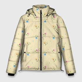 Мужская зимняя куртка 3D с принтом Цветочки в Петрозаводске, верх — 100% полиэстер; подкладка — 100% полиэстер; утеплитель — 100% полиэстер | длина ниже бедра, свободный силуэт Оверсайз. Есть воротник-стойка, отстегивающийся капюшон и ветрозащитная планка. 

Боковые карманы с листочкой на кнопках и внутренний карман на молнии. | Тематика изображения на принте: арт | жёлтый | зеленый | красный | рисунок | розовый | синий | цветок | цветы | яркие цвета | яркие цветы | яркий цветок